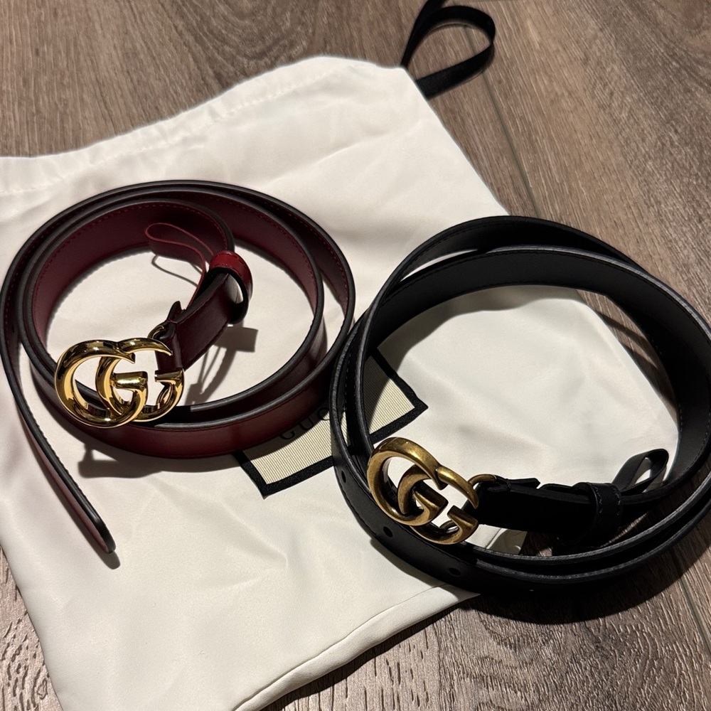 Gucci Women's Black and Burgundy Leather Belts